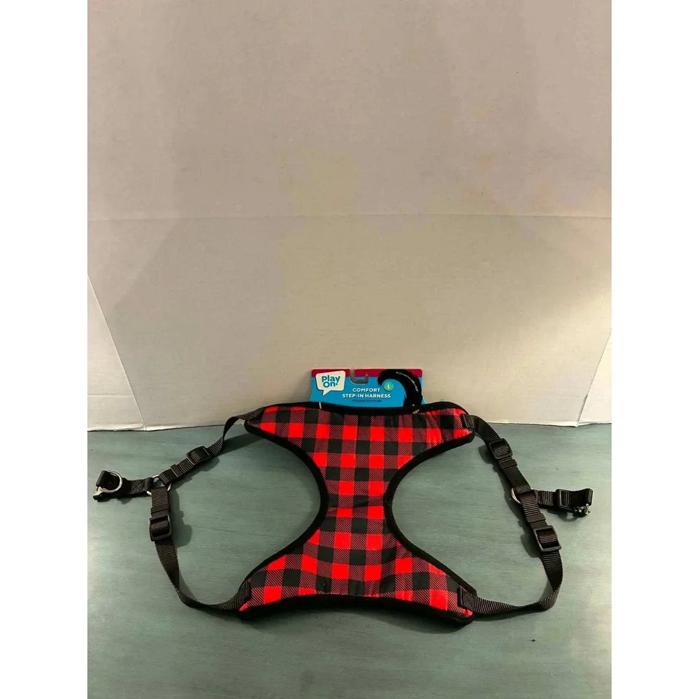 Play On Comfort Step-In Harness Dog Large Red Black New Buffalo Plaid Mesh Lined